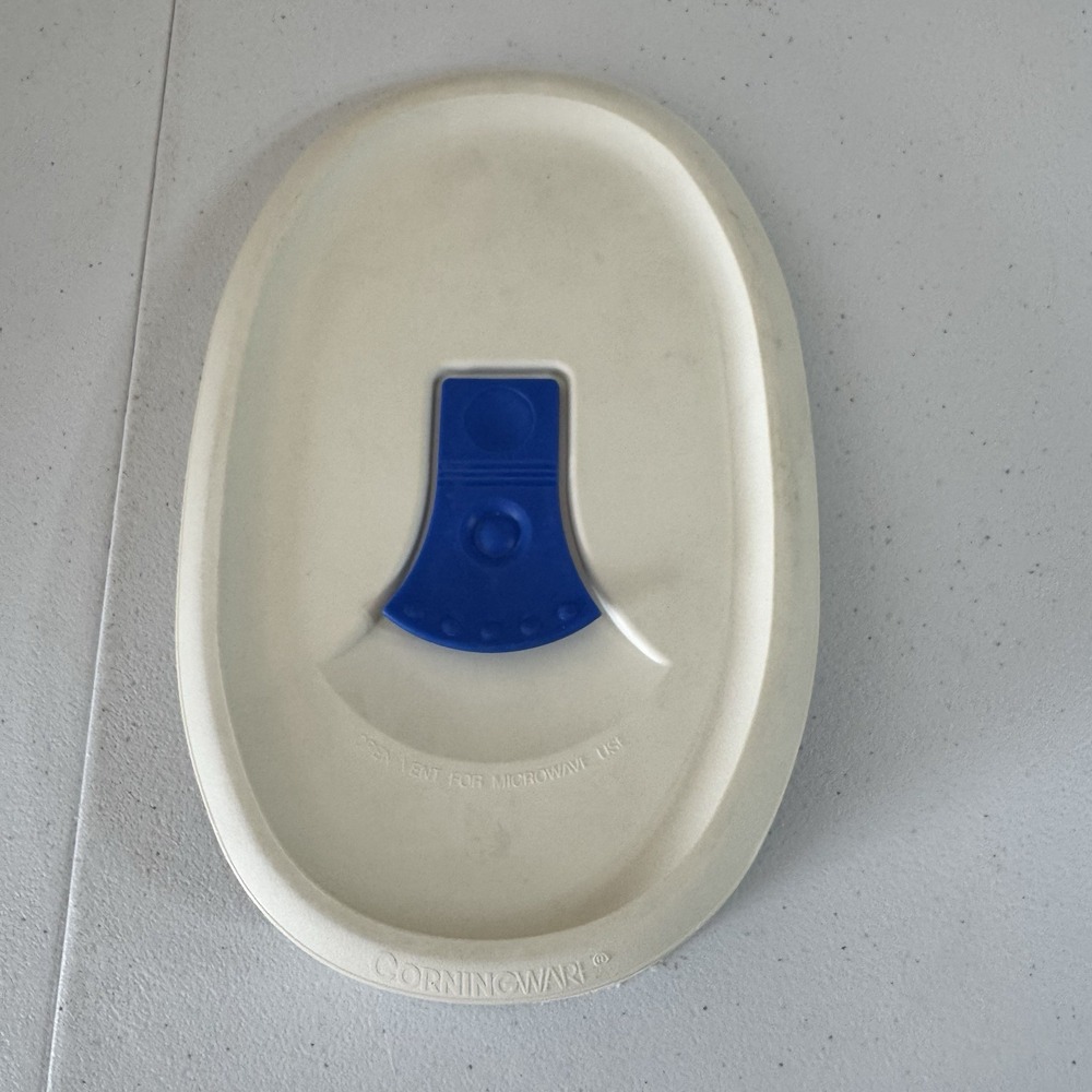 Corning Ware F-15-VPC Oval Replacement Lid Blue Vented 475 ml French White